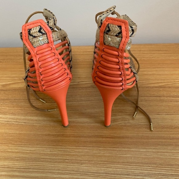 Dolce Vita Hexen Lace-Up Dress Sandals Leopard Print Coral Stilettos Size 10 - Picture 4 of 5